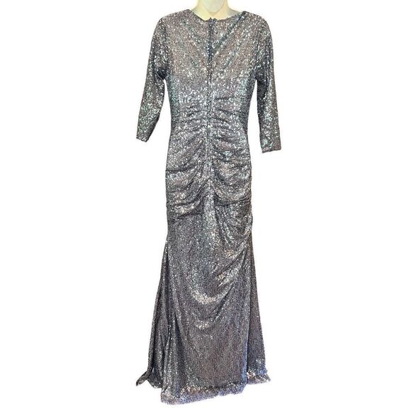 La Femme  28065 Sequined Shirred Trumpet Dress in Gunmetal NWT Size 4 - Picture 4 of 6